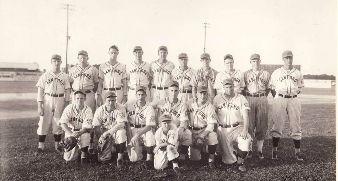 Joe (second row, farthest left) with his minor league baseball team, the Sanford Indians.